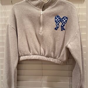 Glitter Checker Bow Cropped Sweatshirt